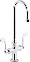 KOHLER Polished Chrome Two Handle Monoblock Bathroom Sink Faucet in Polished Chrome Wristblade Handle 