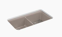 33-1/2 in. Undermount Neoroc Double Bowl Kitchen Sink in Matte Taupe