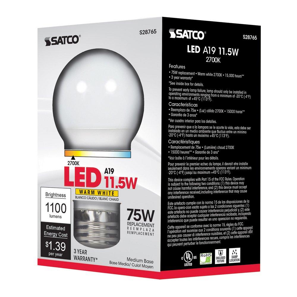 SATCO Soft White A19 LED Bulb Medium E-26 Base 3000 Kelvin 220&deg; 