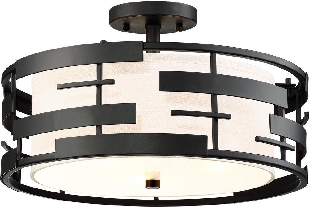 NUVO Textured Black 16 in. 100W 3-Light Medium E-26 Incandescent Flush Mount Ceiling Fixture 