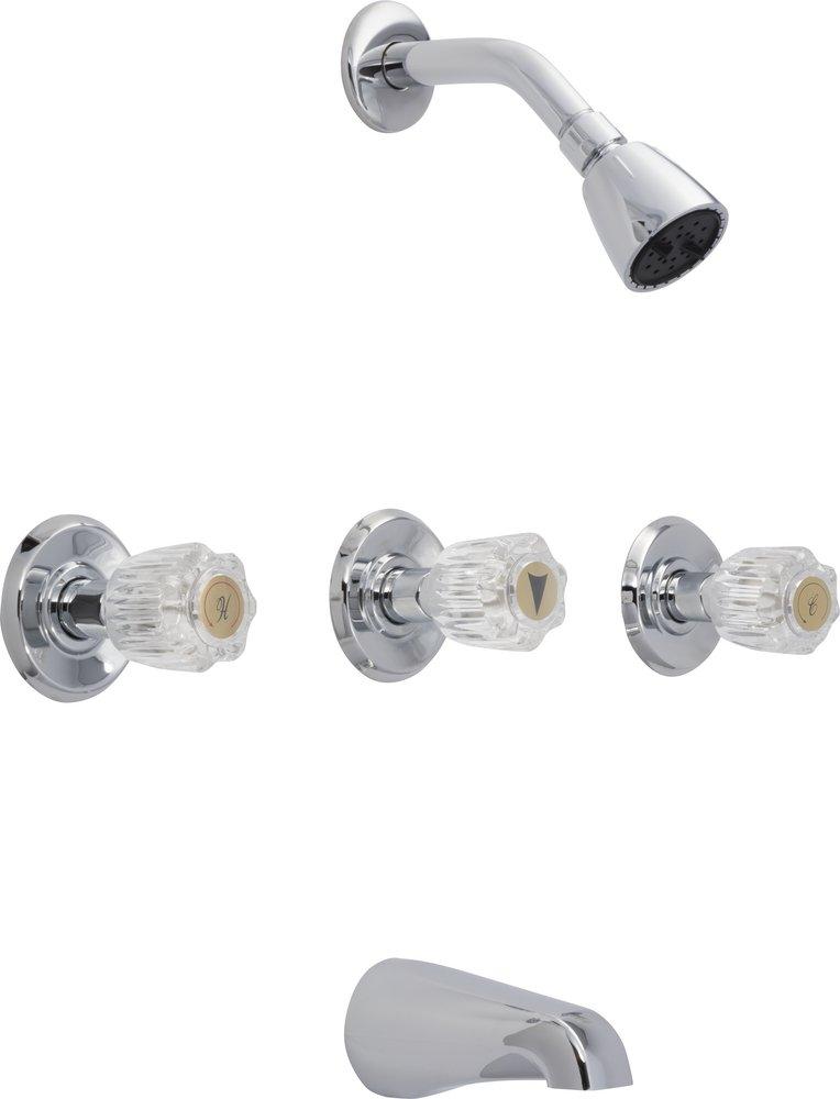 PROFLO® Chrome Three Handle Tub & Shower Faucet with Single Function Showerhead and Slip Fit Tub Spout with Diverter 