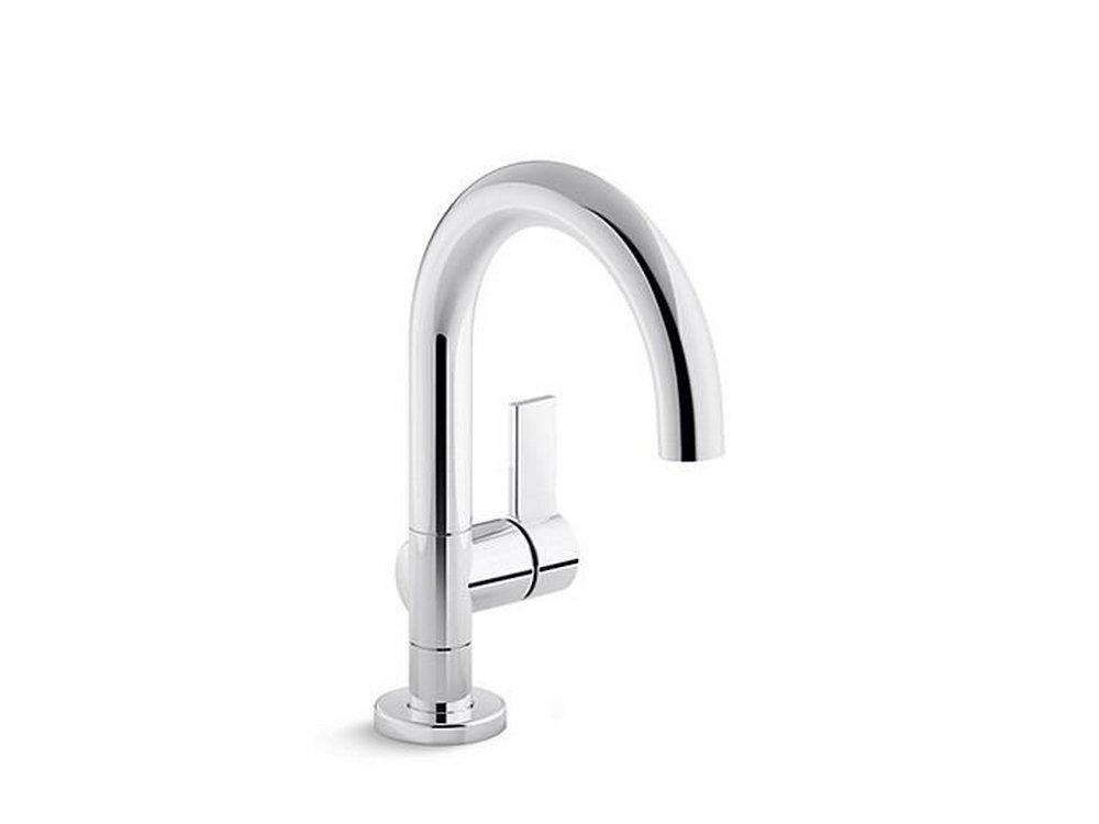 Kallista Nickel Silver Deck Mount Bathroom Sink Faucet with Single Lever Handle and Gooseneck Spout 