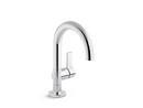 Deck Mount Bathroom Sink Faucet with Single Lever Handle and Gooseneck Spout in Nickel Silver