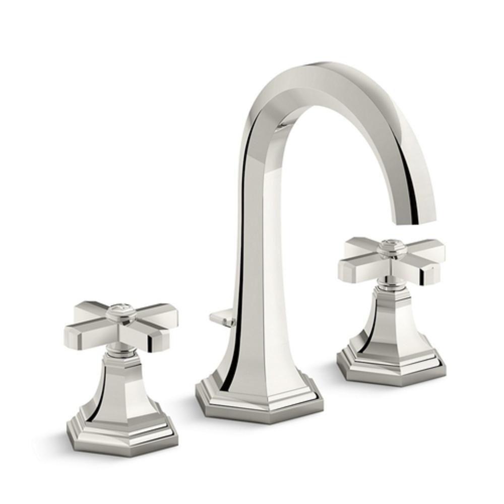 Kallista Nickel Silver Deck Mount Widespread Bathroom Sink Faucet with Double Lever Handl 
