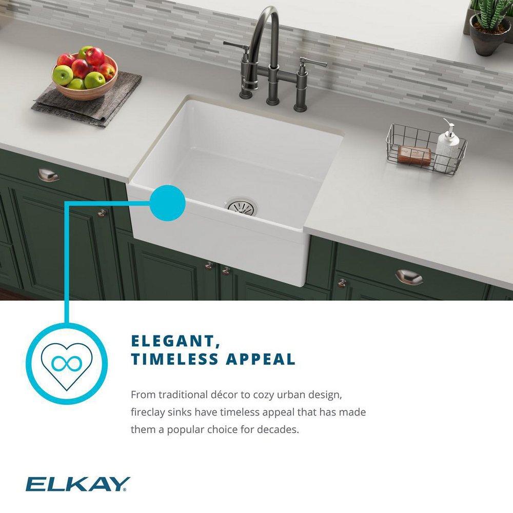 Elkay White 24-3/8 x 19-5/8 in. Fireclay Single Bowl Farmhouse Kitchen Sink 