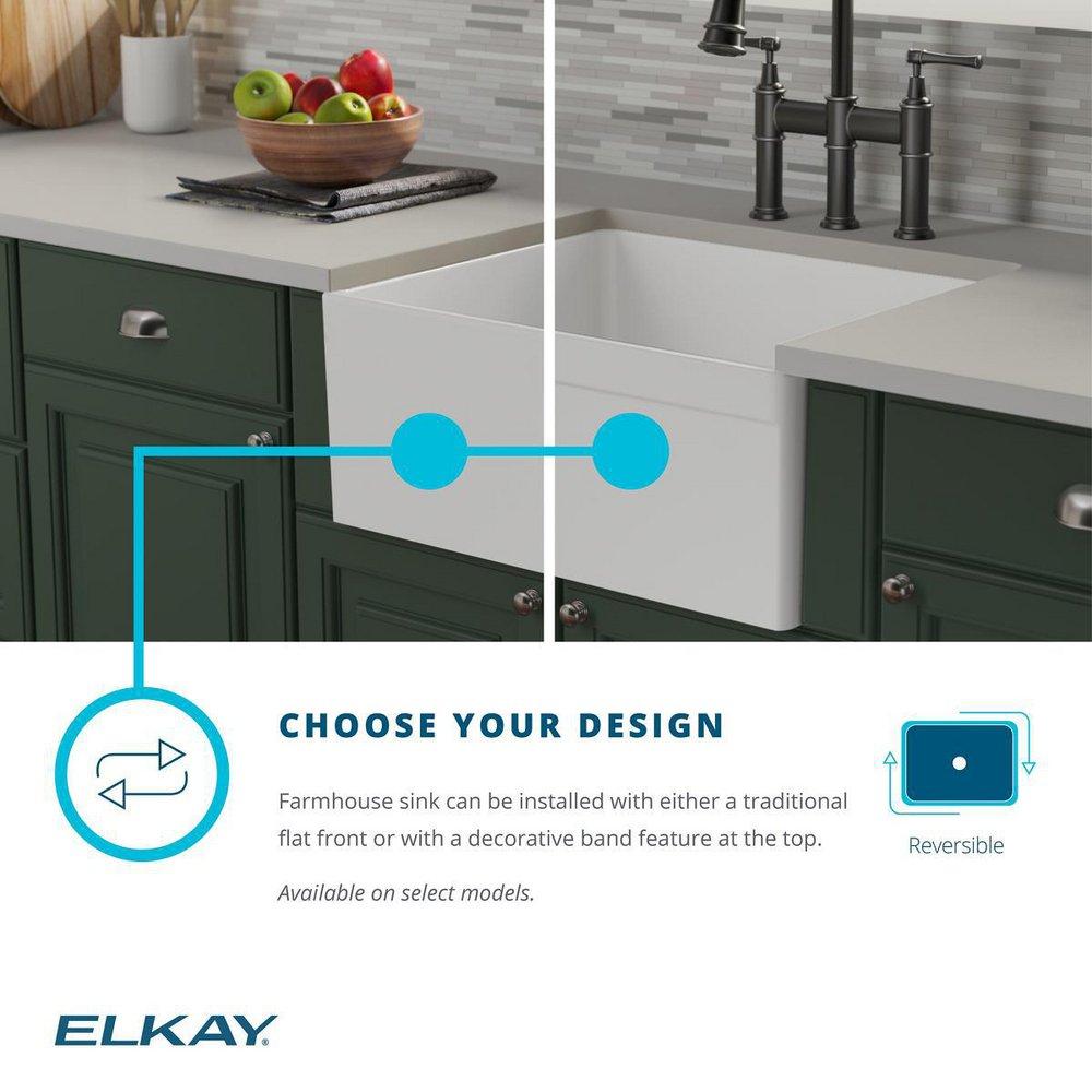 Elkay White 24-3/8 x 19-5/8 in. Fireclay Single Bowl Farmhouse Kitchen Sink 