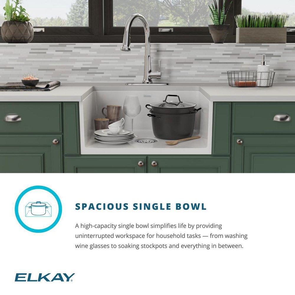 Elkay White 24-3/8 x 19-5/8 in. Fireclay Single Bowl Farmhouse Kitchen Sink 