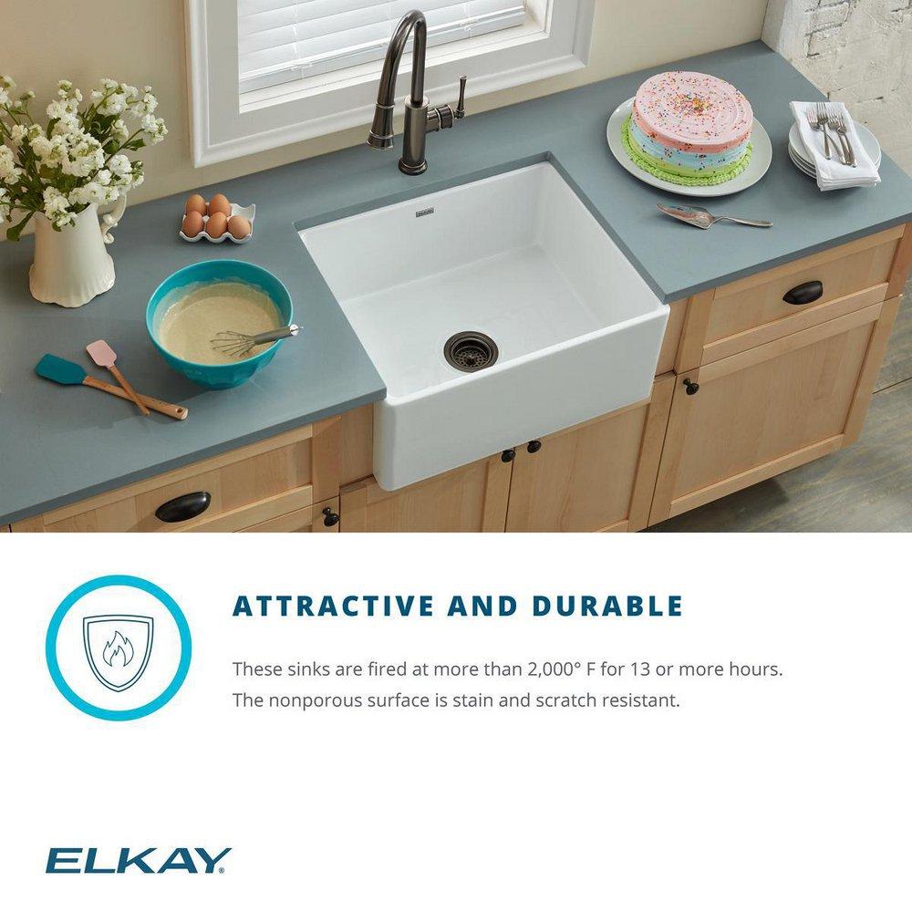 Elkay White 24-3/8 x 19-5/8 in. Fireclay Single Bowl Farmhouse Kitchen Sink 