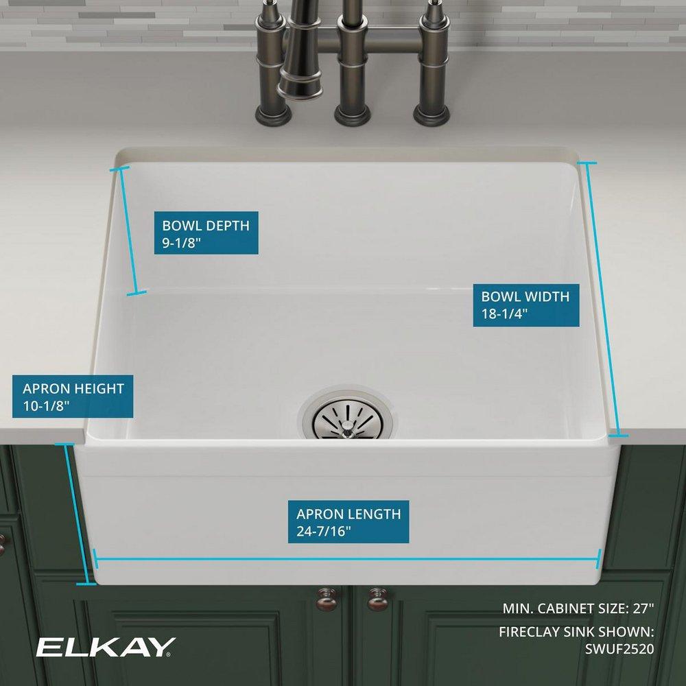 Elkay White 24-3/8 x 19-5/8 in. Fireclay Single Bowl Farmhouse Kitchen Sink 