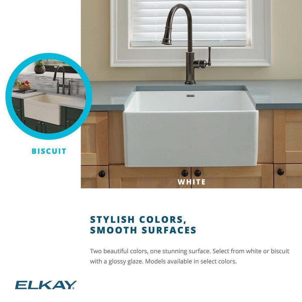 Elkay White 24-3/8 x 19-5/8 in. Fireclay Single Bowl Farmhouse Kitchen Sink 