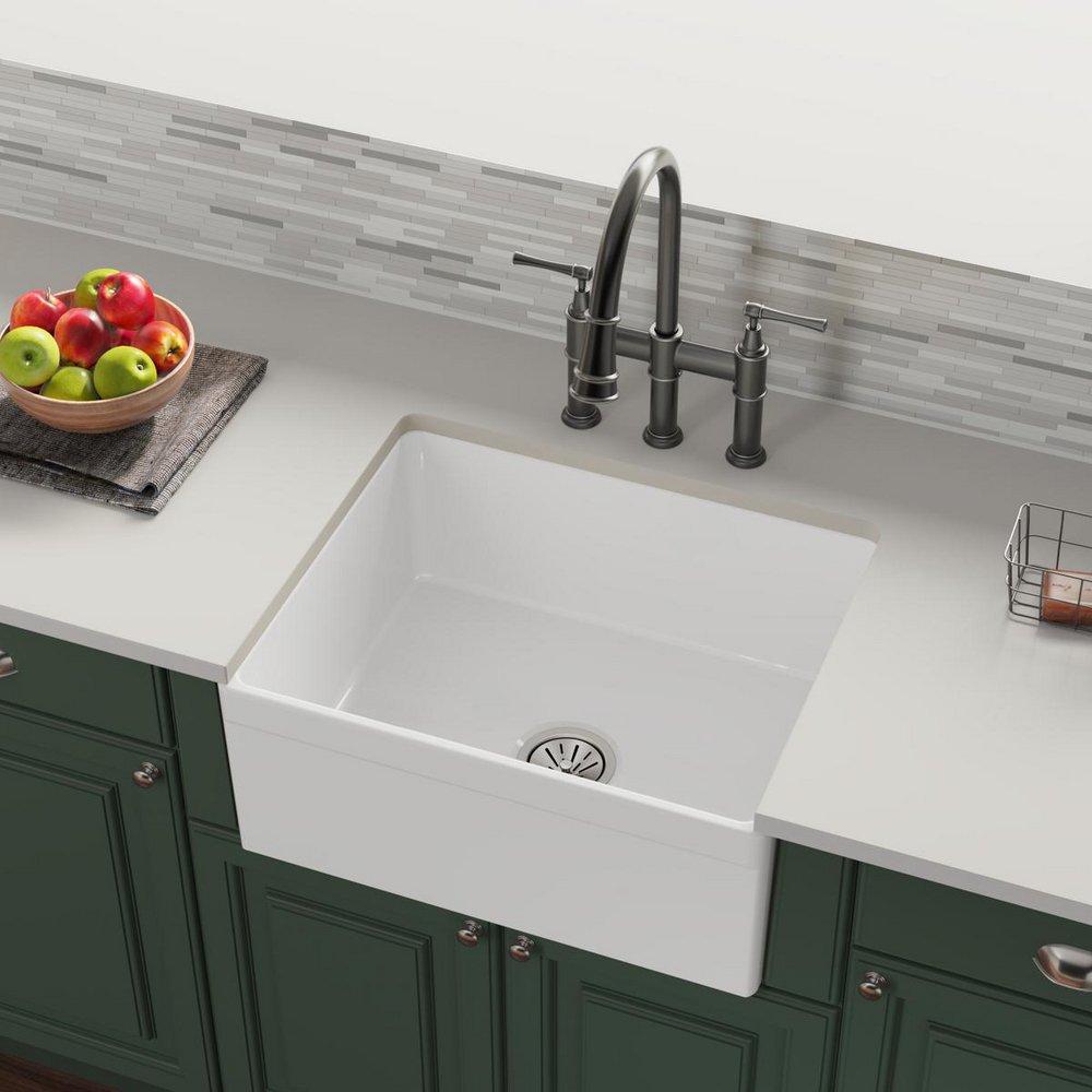 Elkay White 24-3/8 x 19-5/8 in. Fireclay Single Bowl Farmhouse Kitchen Sink 