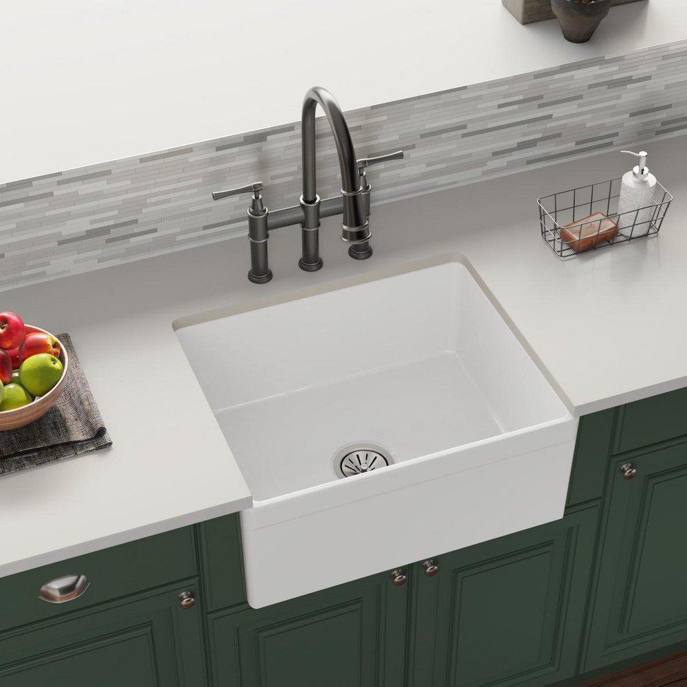 Elkay White 24-3/8 x 19-5/8 in. Fireclay Single Bowl Farmhouse Kitchen Sink 
