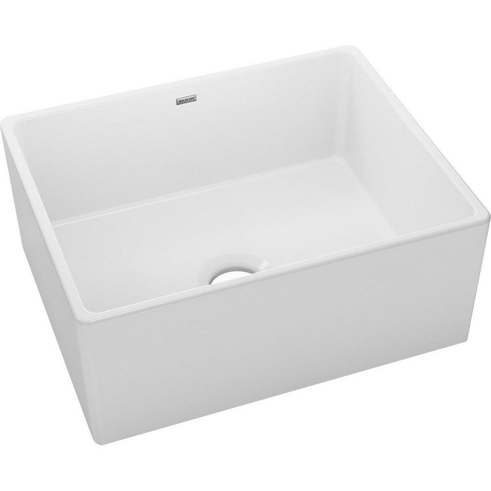 Elkay White 24-3/8 x 19-5/8 in. Fireclay Single Bowl Farmhouse Kitchen Sink 