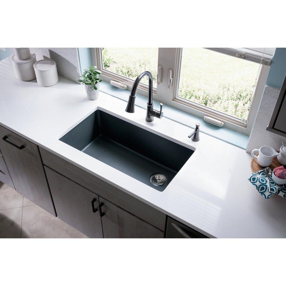 Elkay Greystone 33 x 18-3/4 in. No Hole Composite Single Bowl Undermount Kitchen Sink 