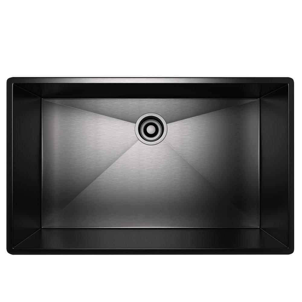 ROHL&reg; Black Stainless Steel 31-1/2 x 19-1/2 in. No Hole Stainless Steel Single Bowl Dual Mount Kitchen Sink 