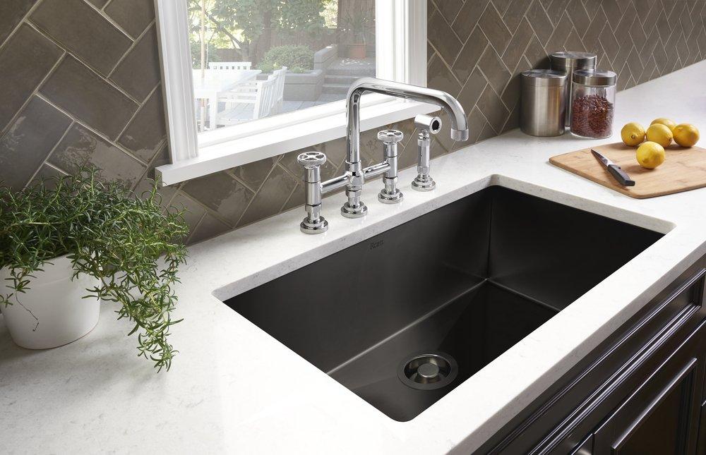 ROHL&reg; Black Stainless Steel 31-1/2 x 19-1/2 in. No Hole Stainless Steel Single Bowl Dual Mount Kitchen Sink 