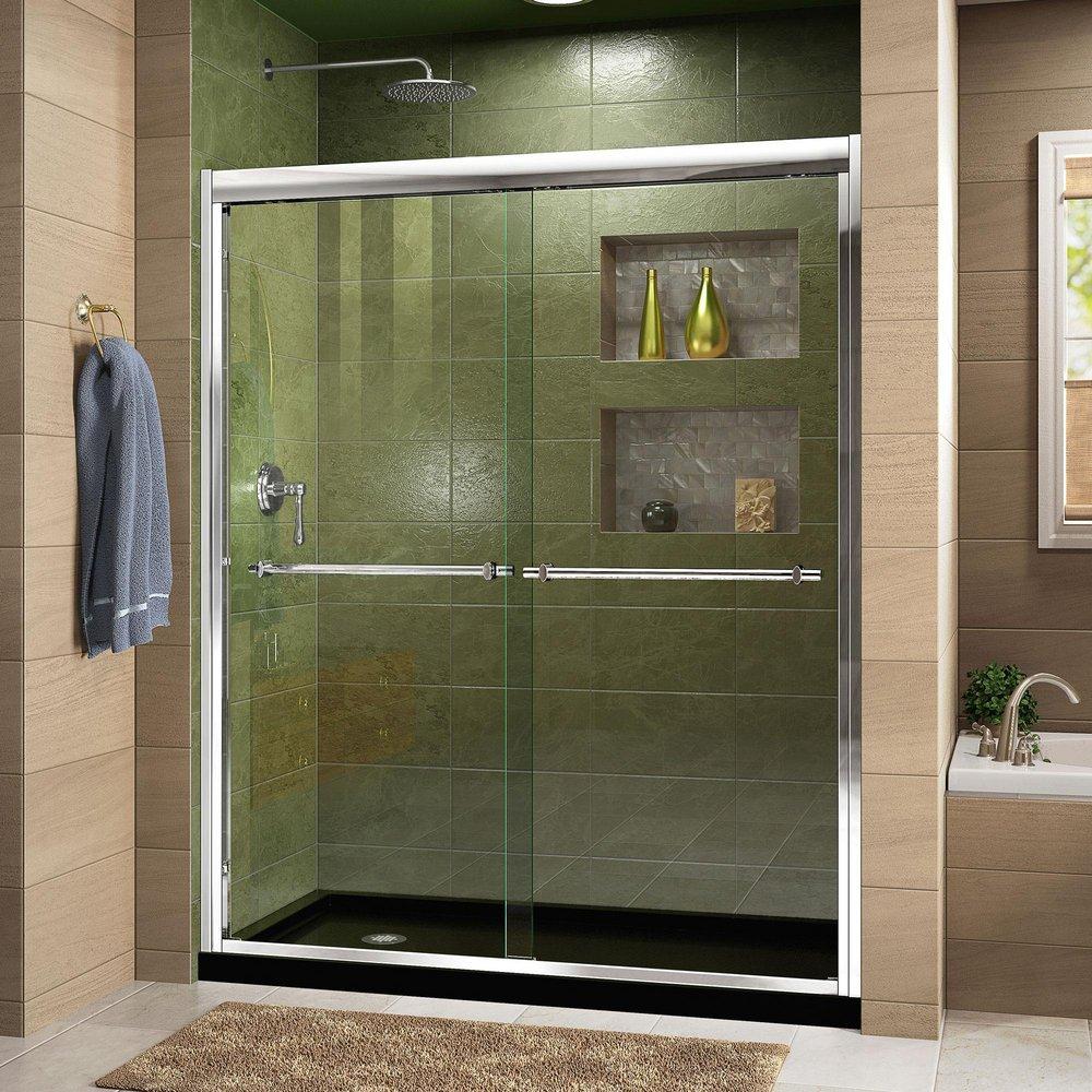 DreamLine Chrome/Black 74-3/4 x 60 in. Semi-Framed Sliding Shower Door with Base Kit 
