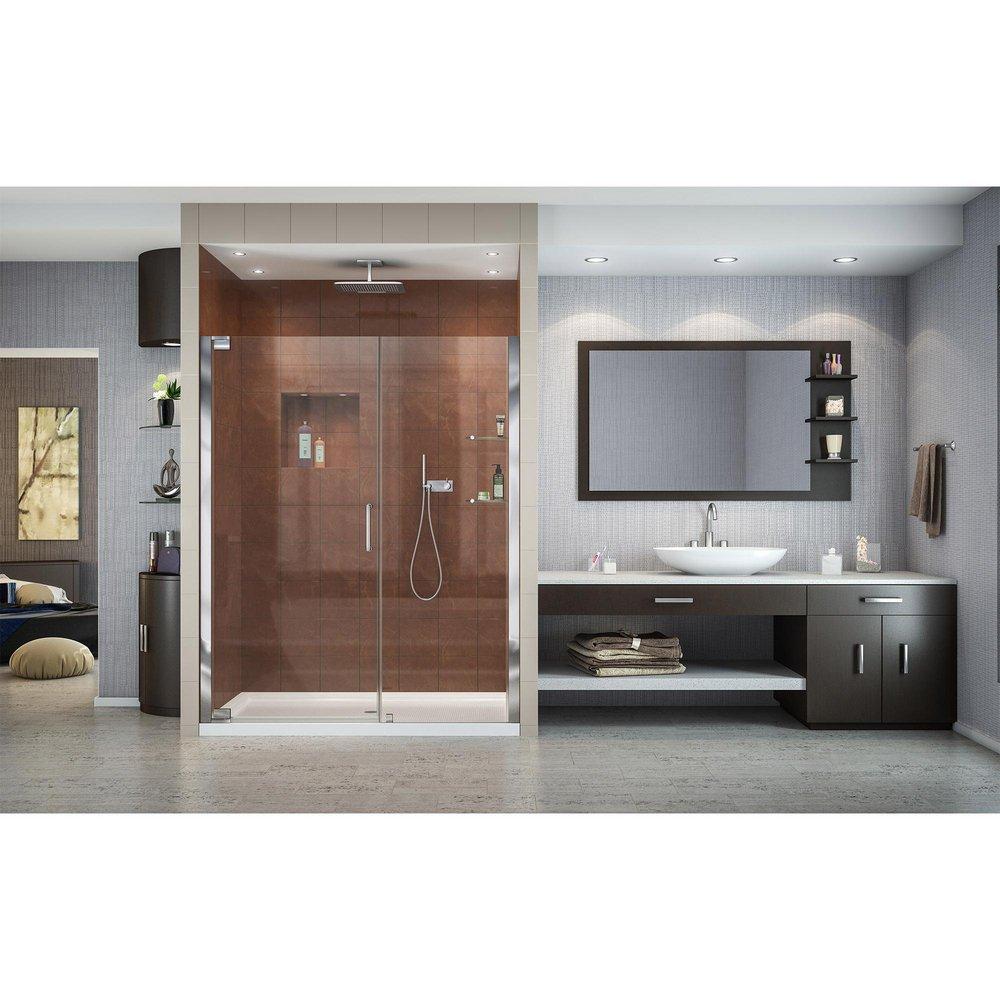 DreamLine Chrome 72 x 51-1/4 in. Frameless Pivot Shower Door 