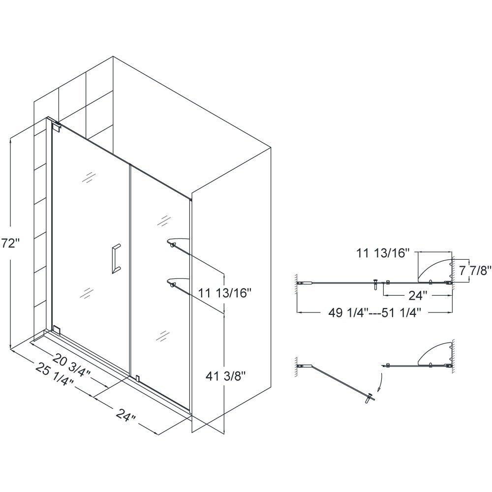 DreamLine Chrome 72 x 51-1/4 in. Frameless Pivot Shower Door 