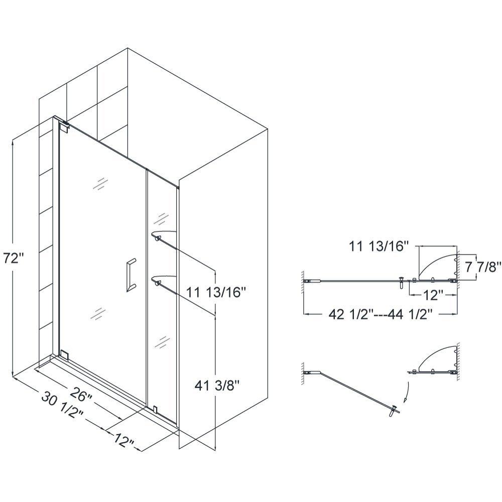 DreamLine Brushed Nickel 72 x 44-1/2 in. Frameless Pivot Shower Door 