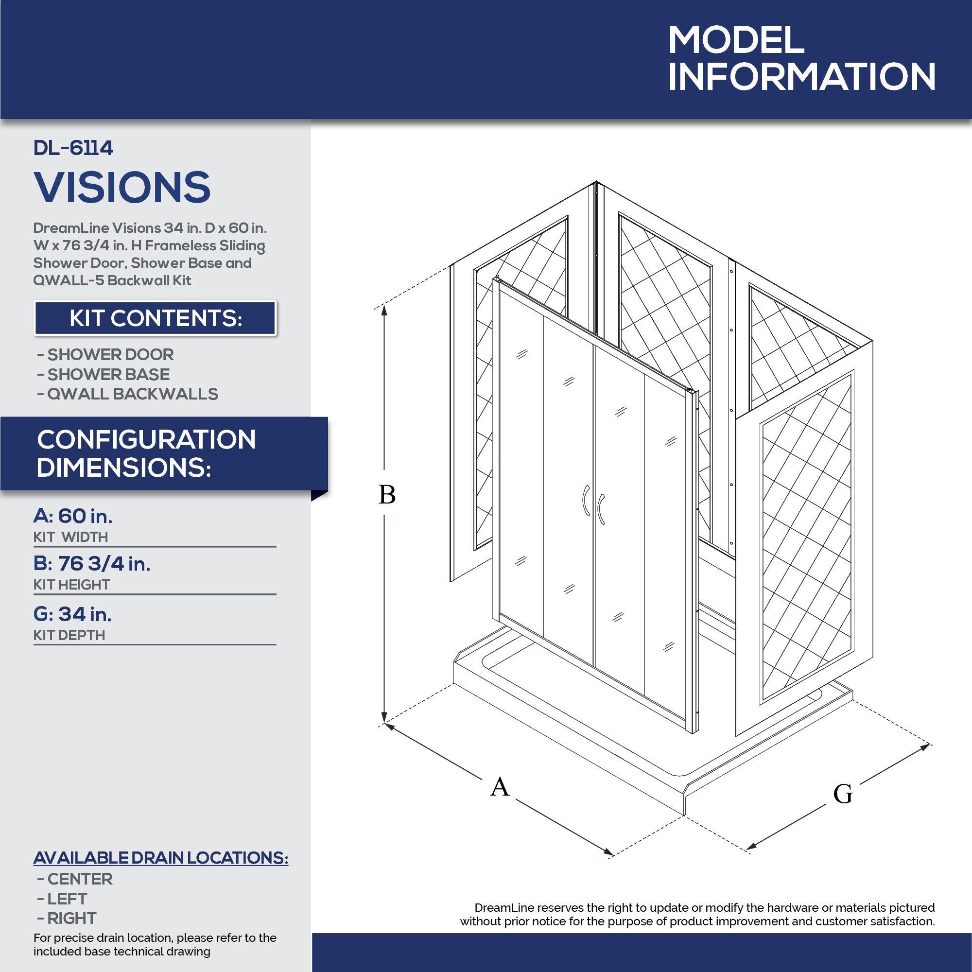 DreamLine Brushed Nickel 76-3/4 x 60 in. Semi-Framed Sliding Shower Door with Base Kit 