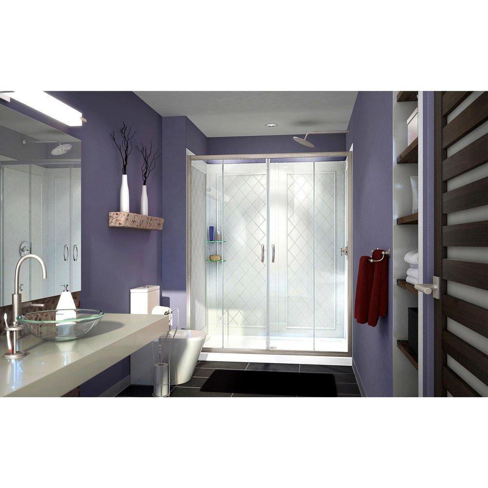 DreamLine Brushed Nickel 76-3/4 x 60 in. Semi-Framed Sliding Shower Door with Base Kit 