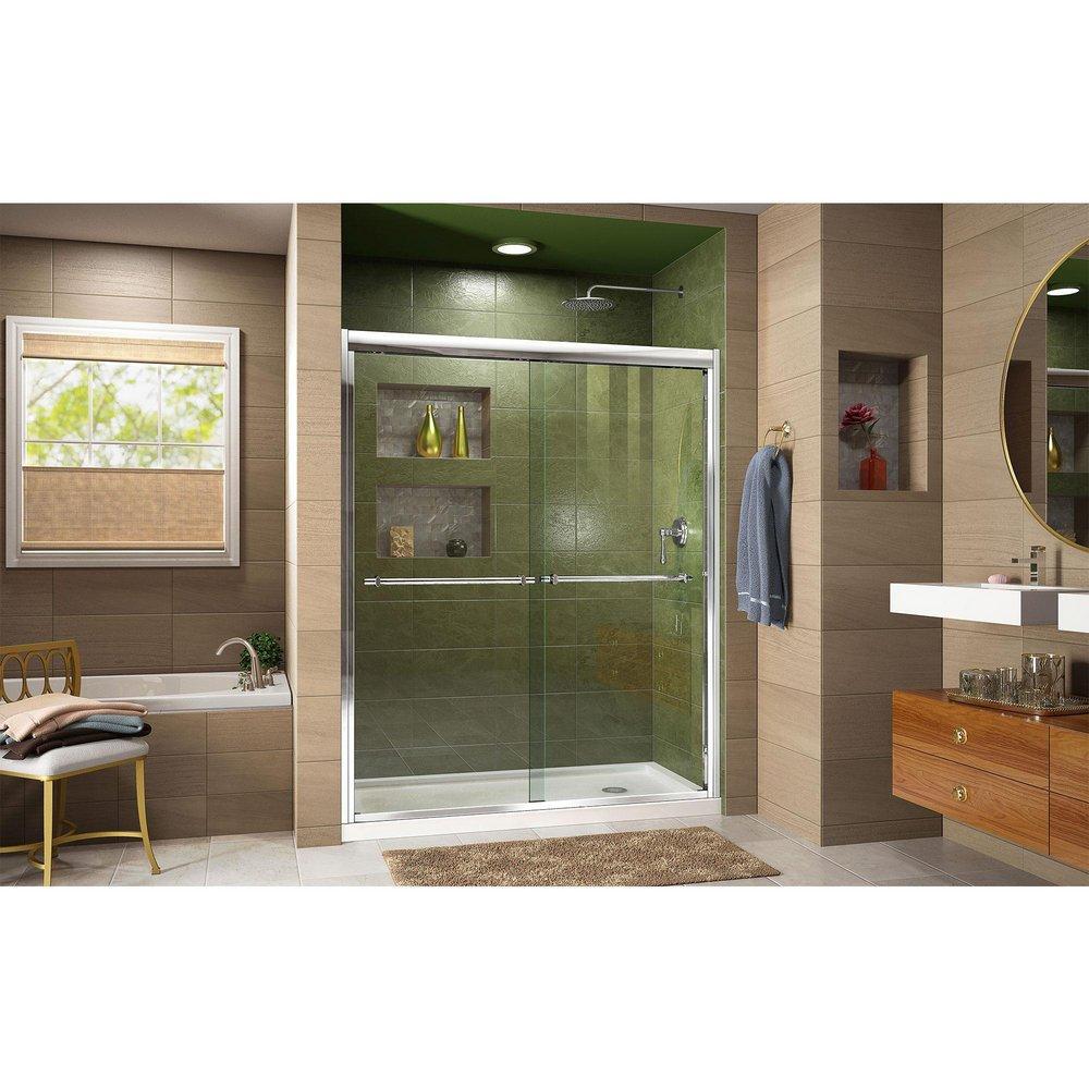 DreamLine Chrome/White 74-3/4 x 60 in. Semi-Framed Sliding Shower Door with Base Kit 