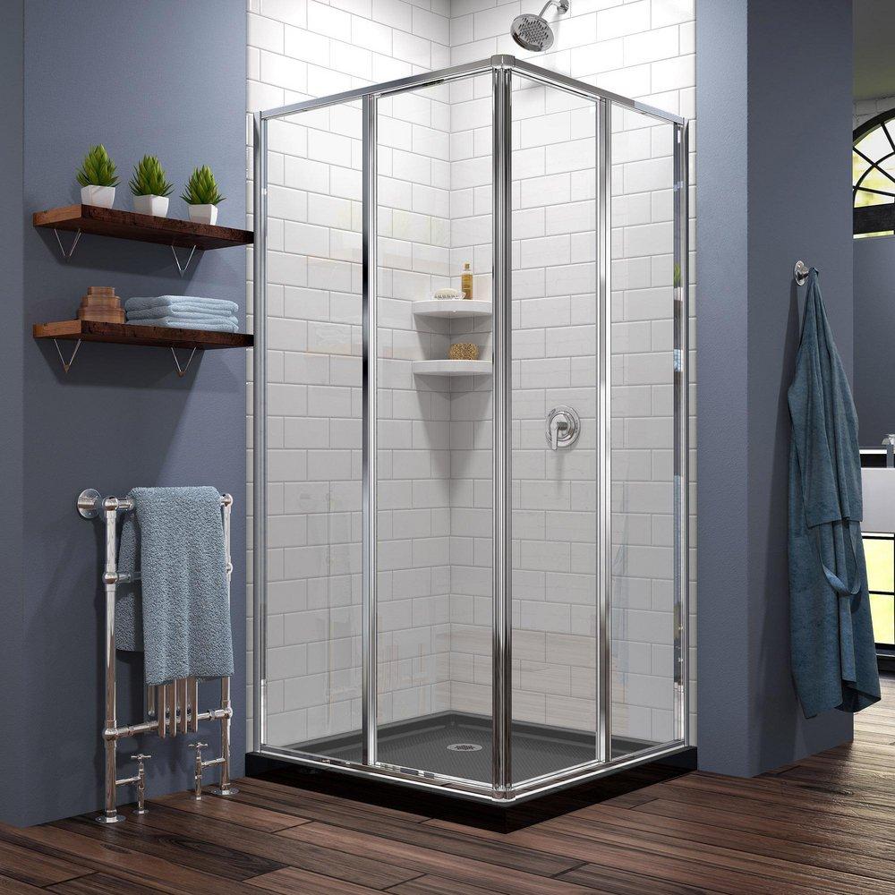 DreamLine Chrome/Black 74-3/4 x 36 in. Framed Sliding Shower Enclosure and Base Kit 