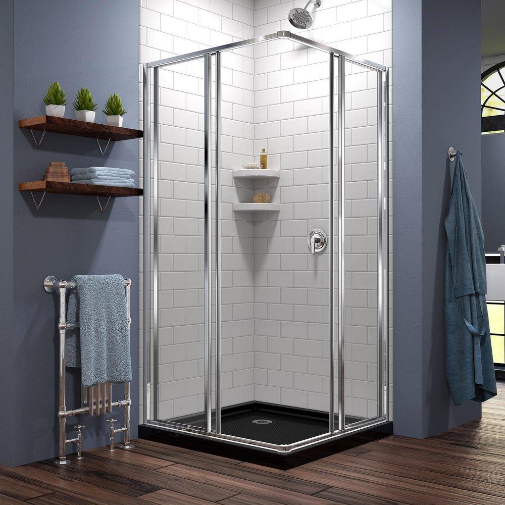 DreamLine Chrome/Black 74-3/4 x 36 in. Framed Sliding Shower Enclosure and Base Kit 