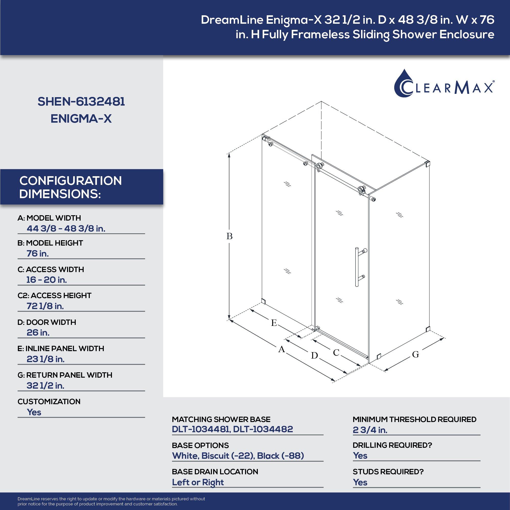 DreamLine Brushed Stainless Steel 76 x 48-3/8 in. Frameless Sliding Shower Enclosure 