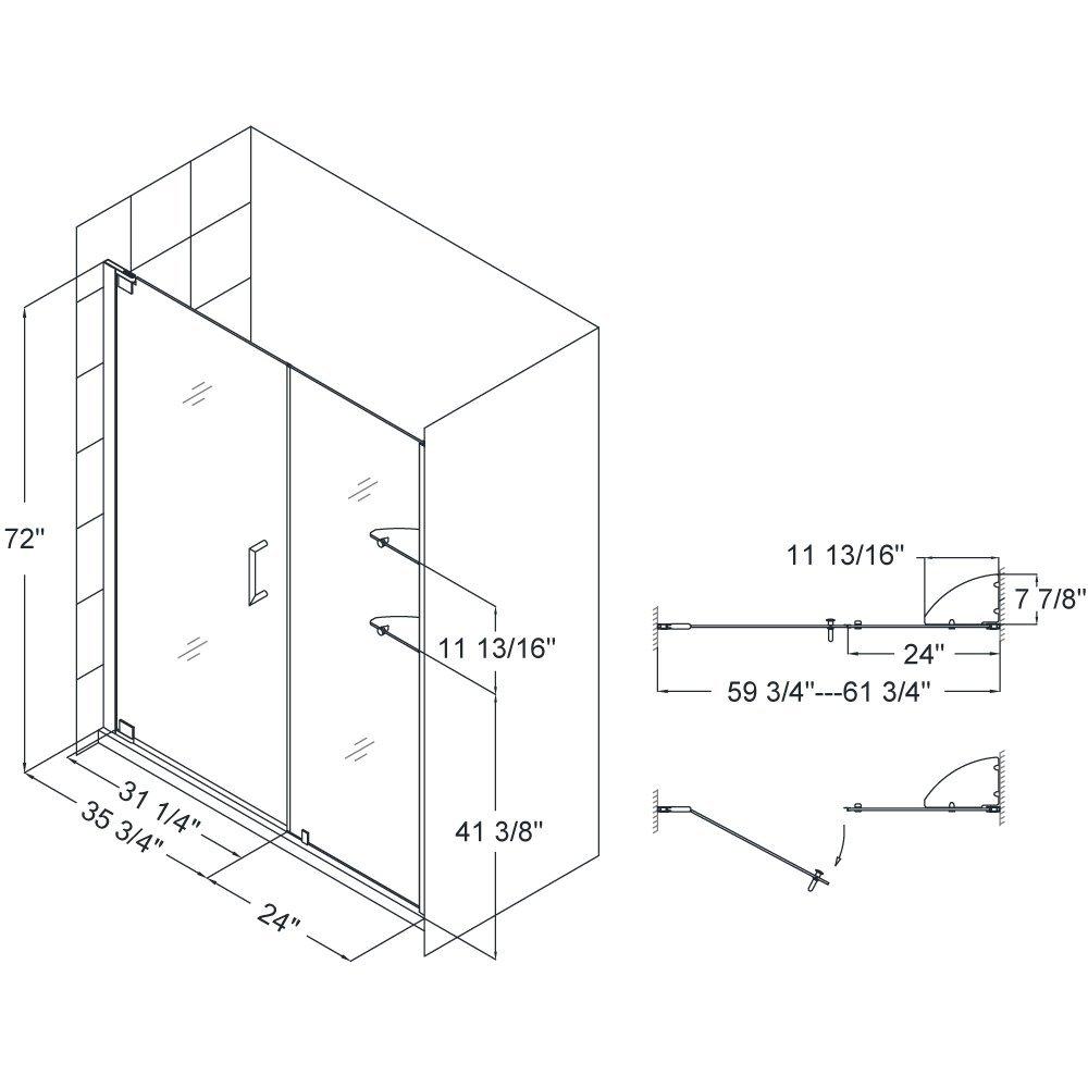 DreamLine Brushed Nickel 72 x 61-3/4 in. Frameless Pivot Shower Door 