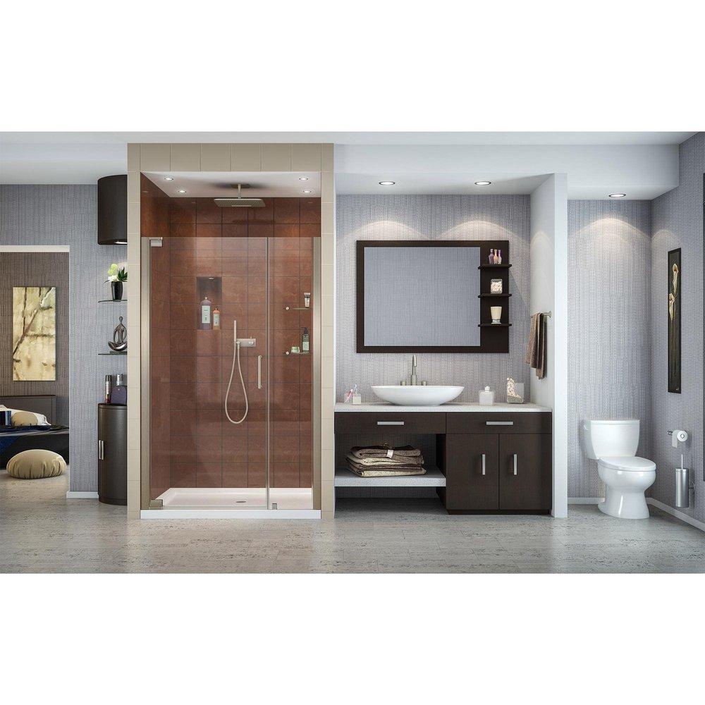 DreamLine Brushed Nickel 72 x 42-3/4 in. Frameless Pivot Shower Door 