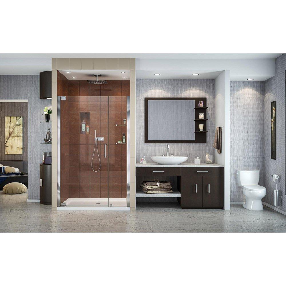 DreamLine Chrome 72 x 42-3/4 in. Frameless Pivot Shower Door 