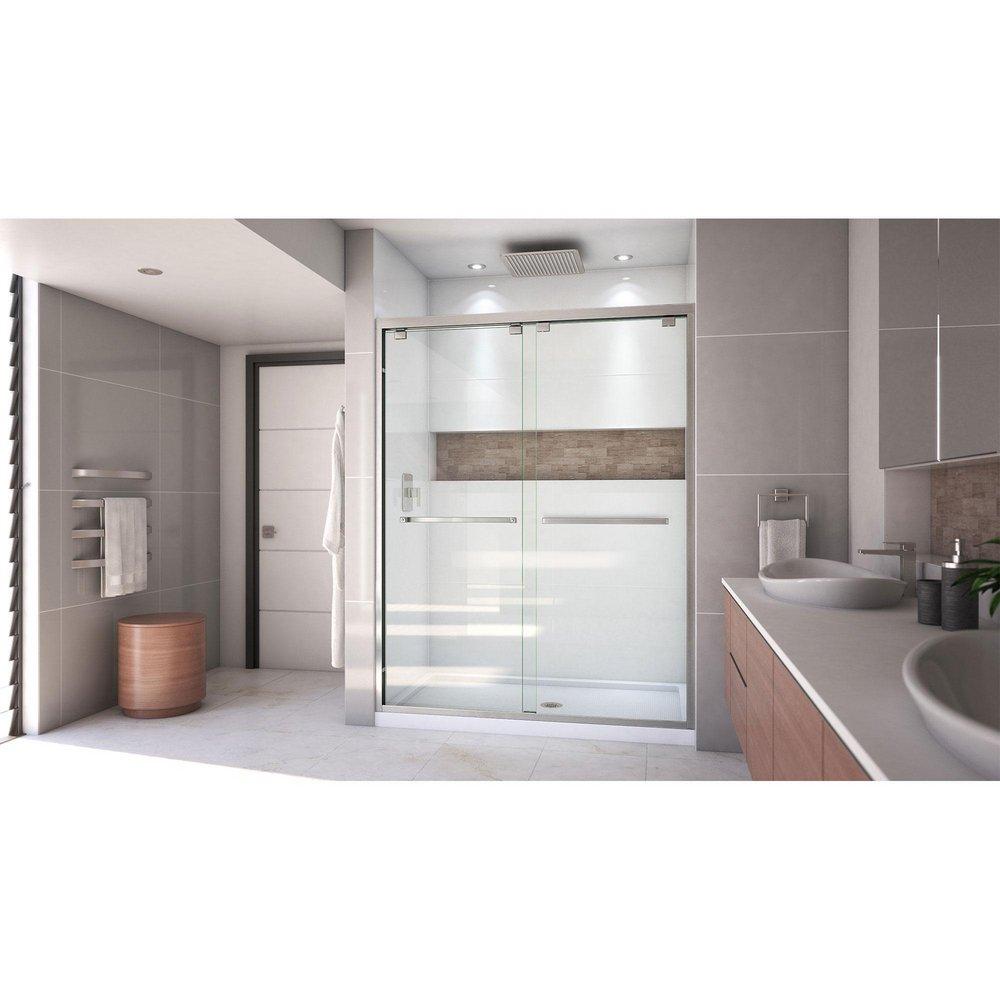 DreamLine Brushed Nickel/White 78-3/4 x 60 in. Semi-Framed Sliding Shower Door with Base Kit 