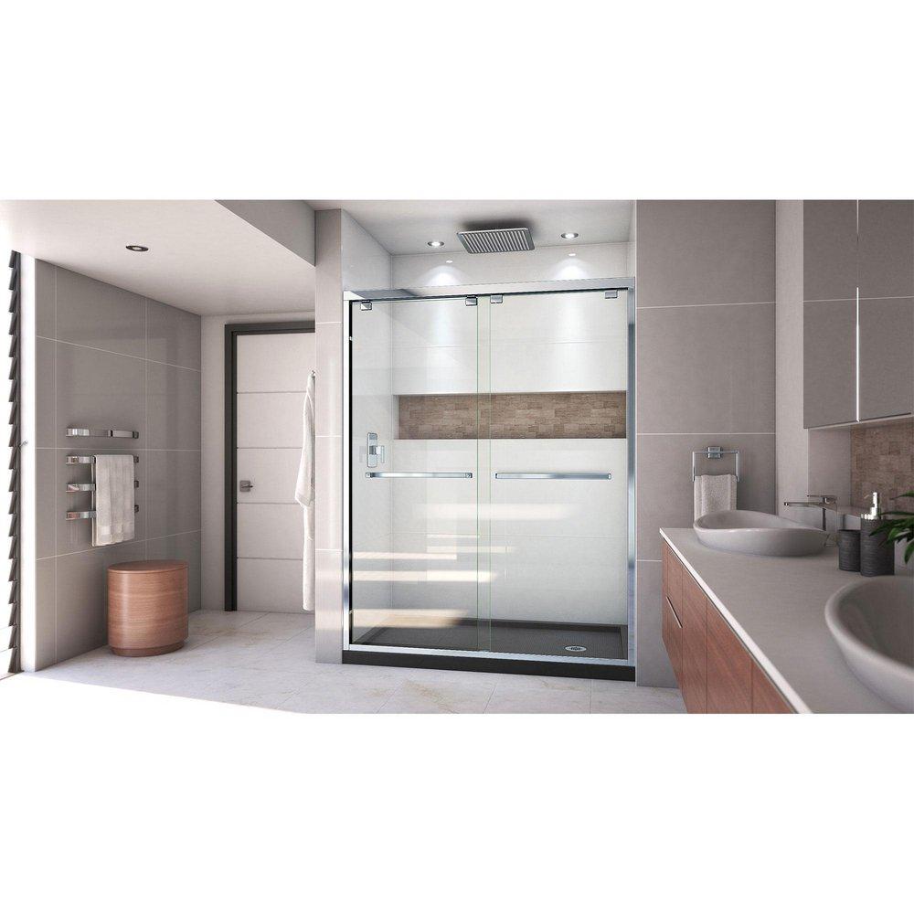 DreamLine Chrome/Black 78-3/4 x 60 in. Semi-Framed Sliding Shower Door with Base Kit 