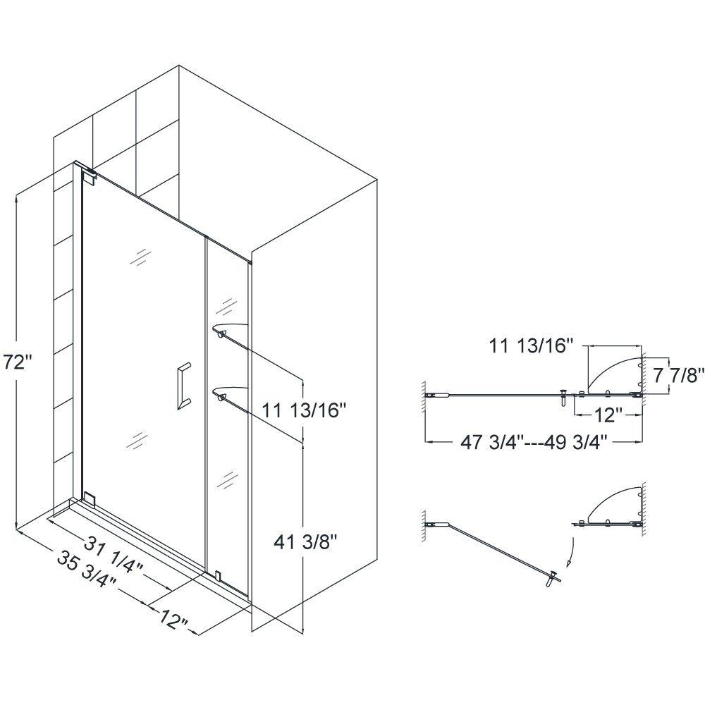 DreamLine Brushed Nickel 72 x 49-3/4 in. Frameless Pivot Shower Door 