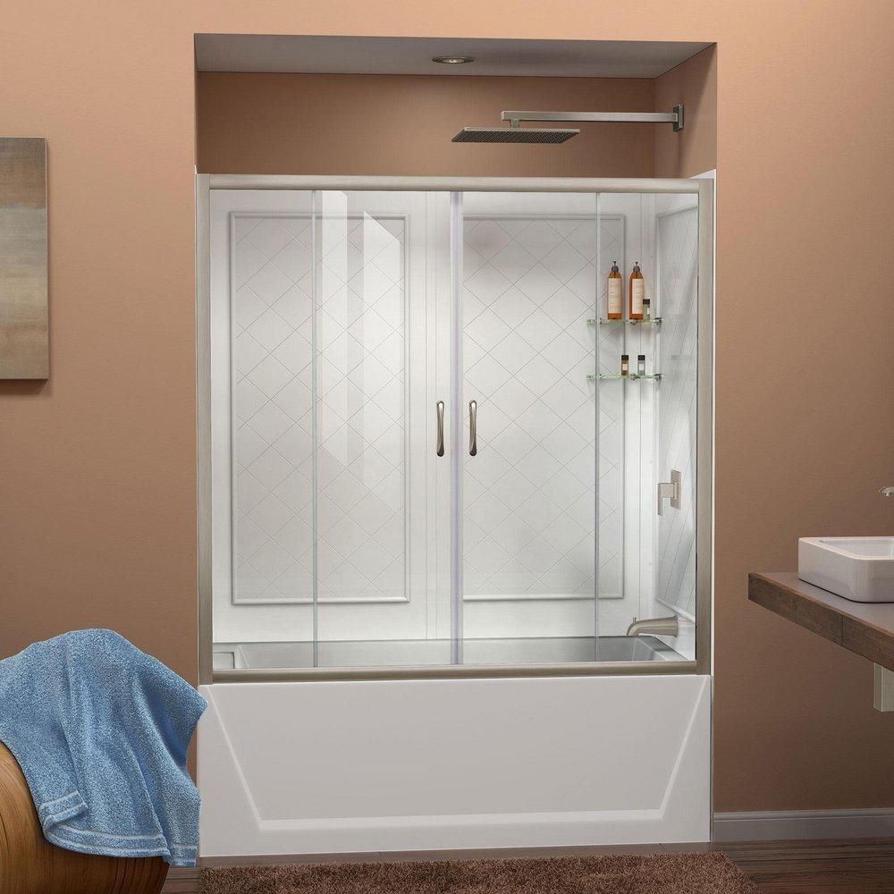 DreamLine Brushed Nickel/White 60 in. Tub & Shower Door 