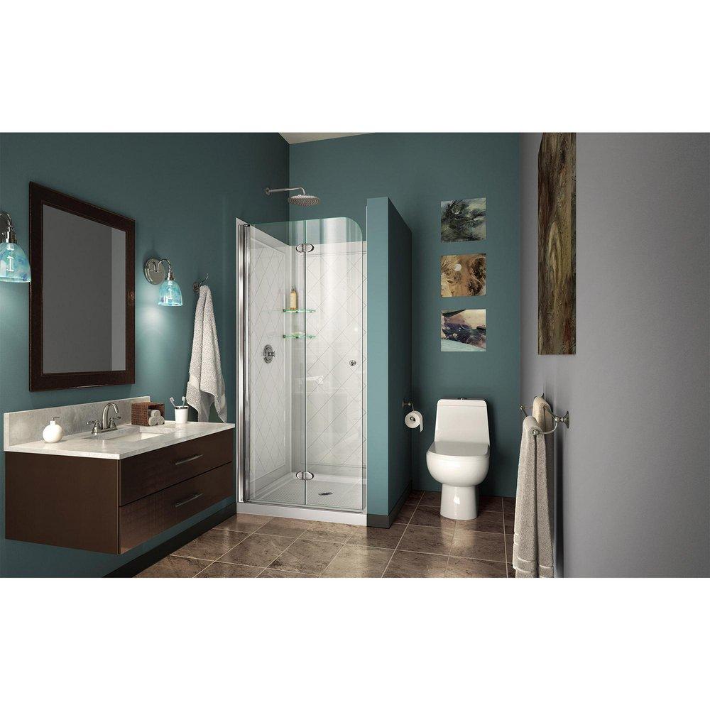 DreamLine Chrome/White 76-3/4 x 36 in. Frameless Bifold Shower Door with Base Kit 