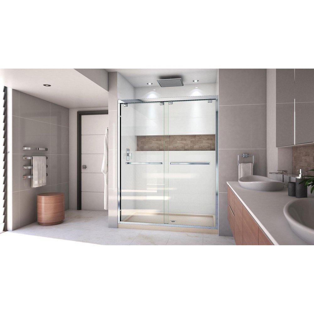 DreamLine Chrome/Biscuit 78-3/4 x 60 in. Semi-Framed Sliding Shower Door with Base Kit 