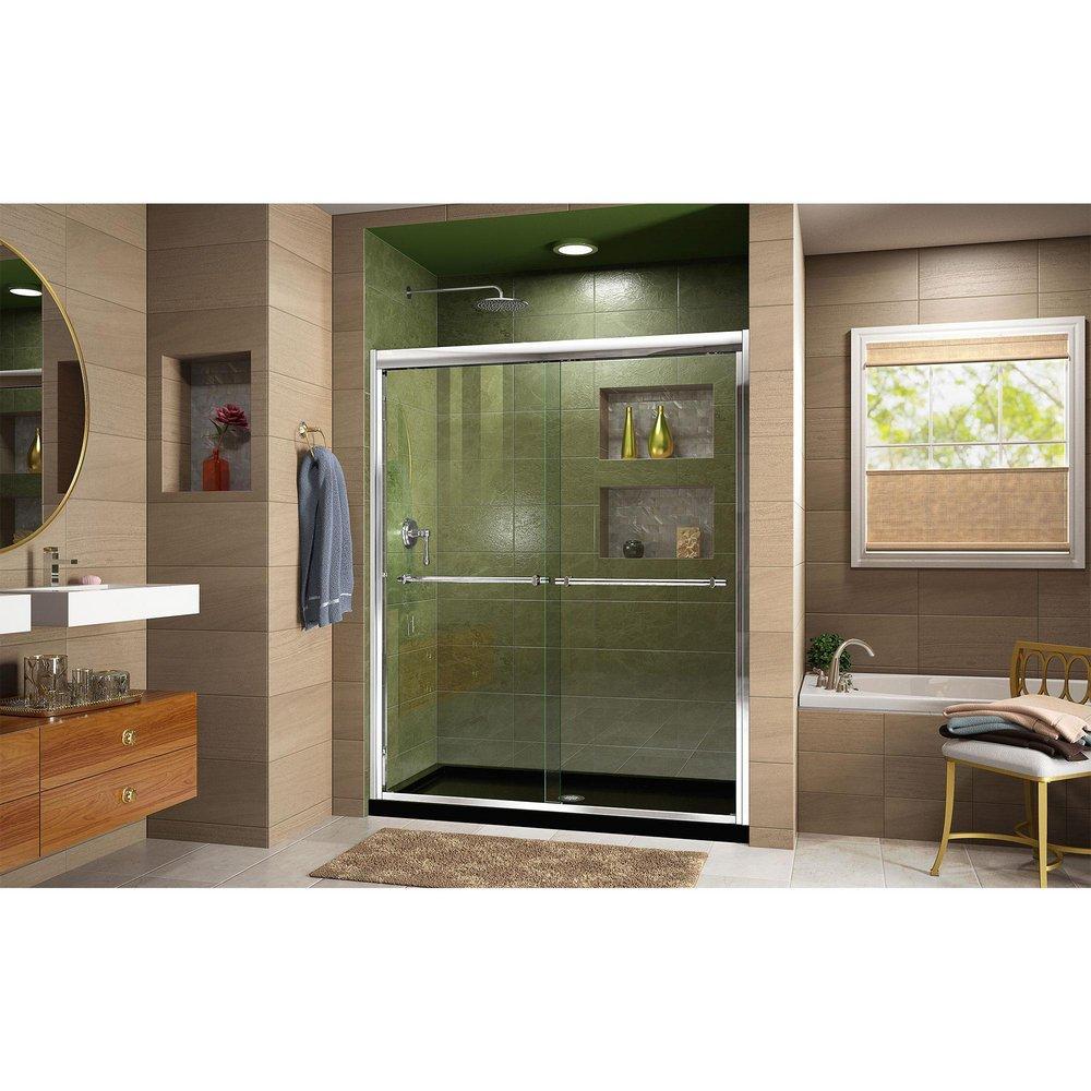 DreamLine Chrome/Black 74-3/4 x 60 in. Semi-Framed Sliding Shower Door with Base Kit 