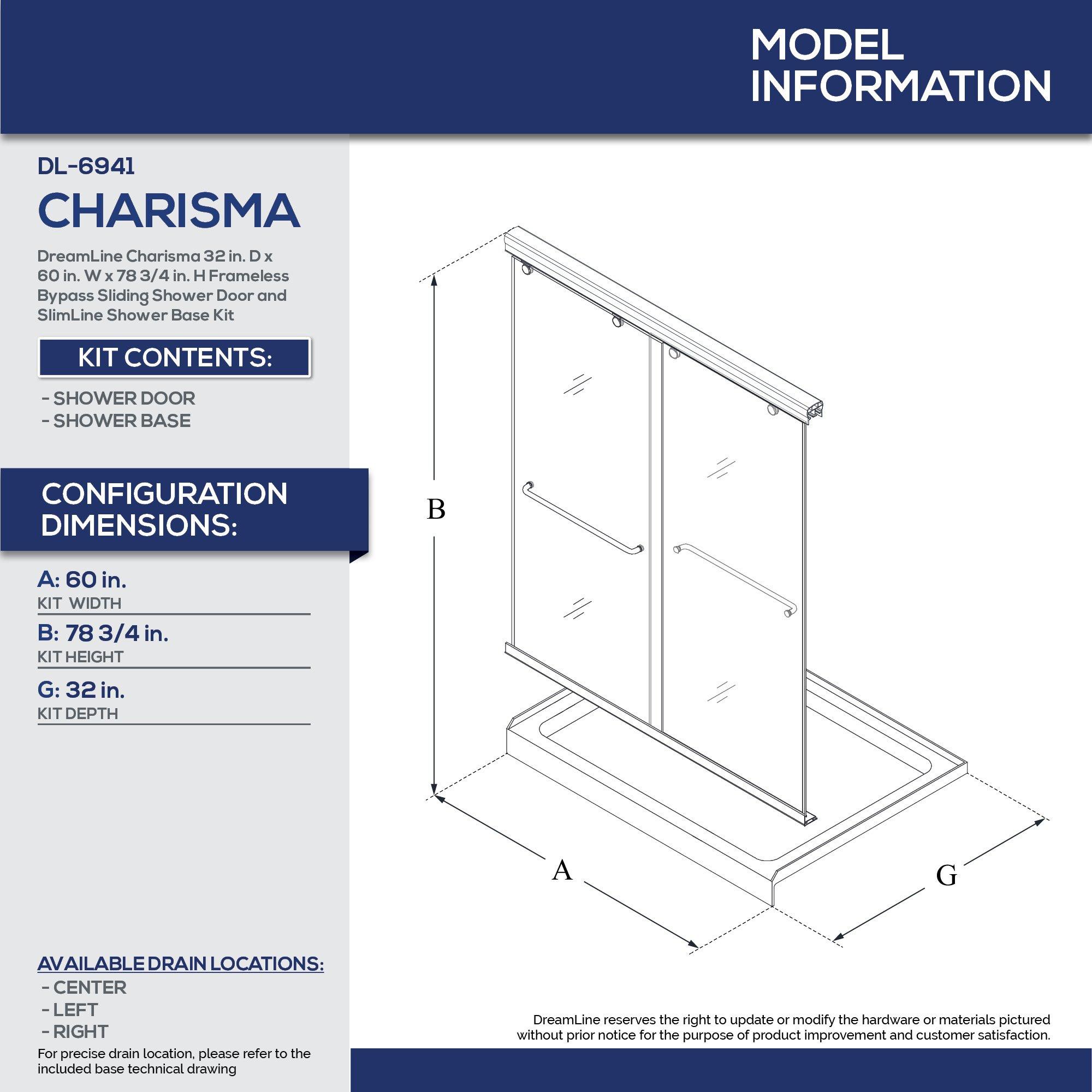 DreamLine Brushed Nickel/White 78-3/4 x 60 in. Frameless Sliding Shower Door with Base Kit 