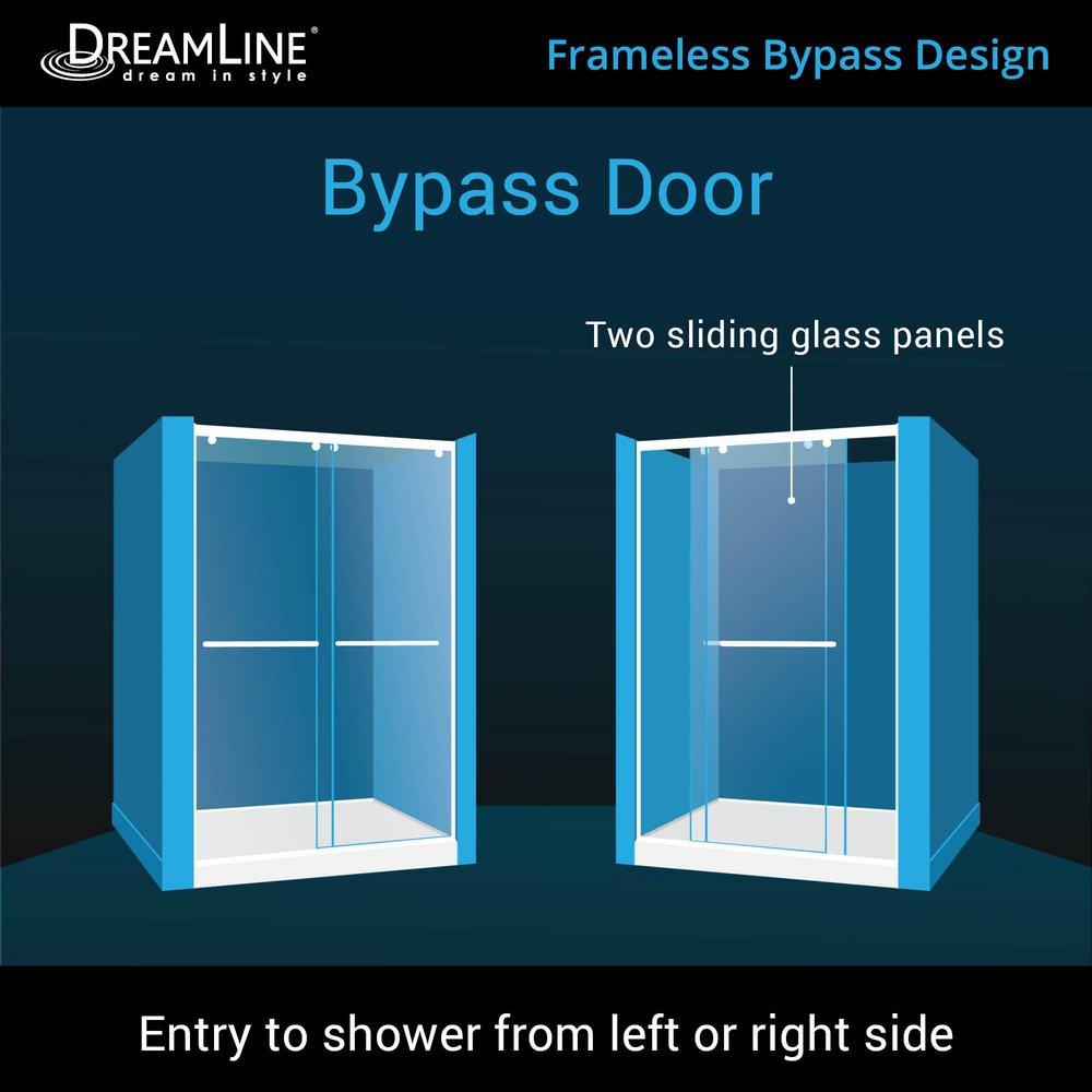 DreamLine Brushed Nickel/White 78-3/4 x 60 in. Frameless Sliding Shower Door with Base Kit 