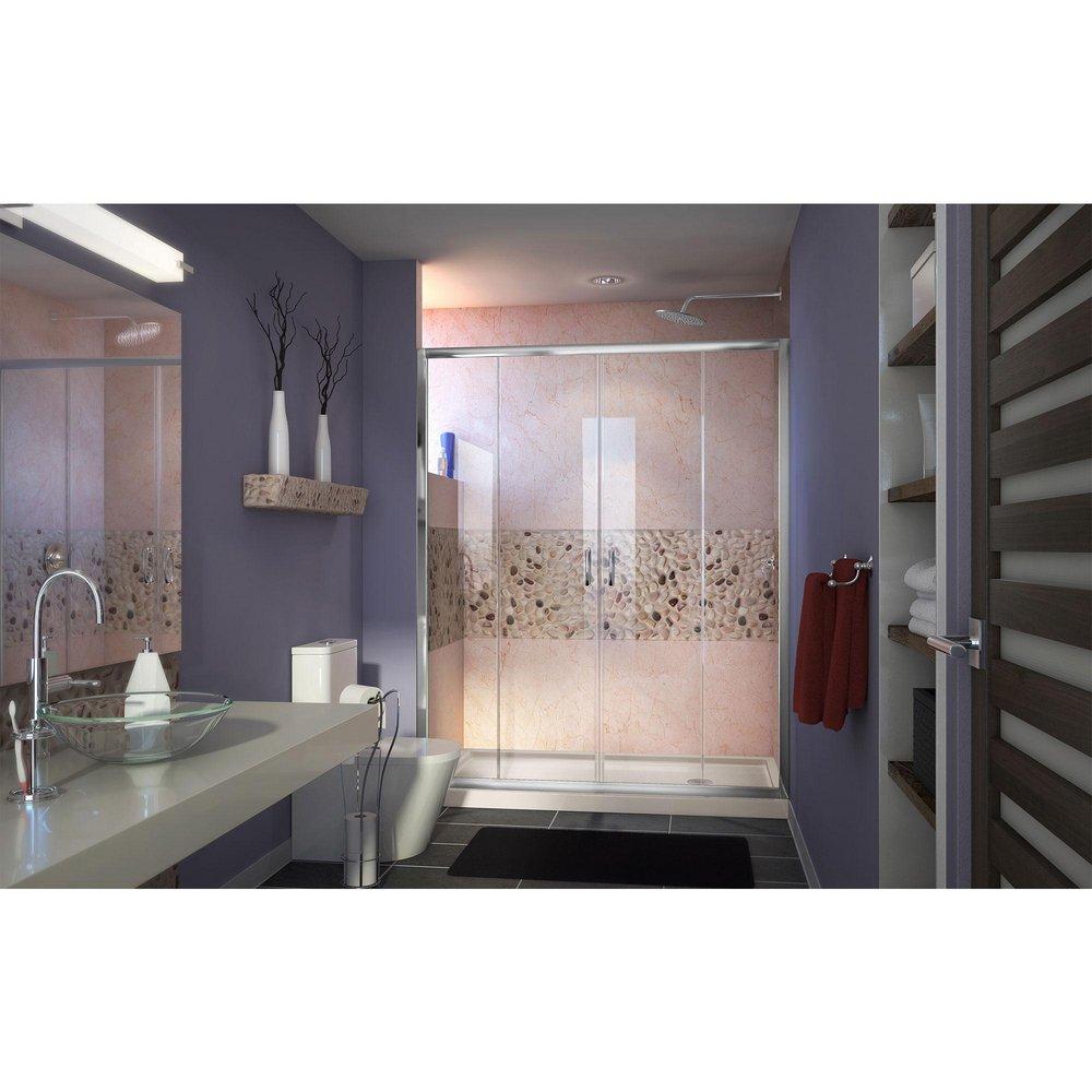 DreamLine Chrome/Biscuit 74-3/4 x 60 in. Semi-Framed Sliding Shower Door with Base Kit 