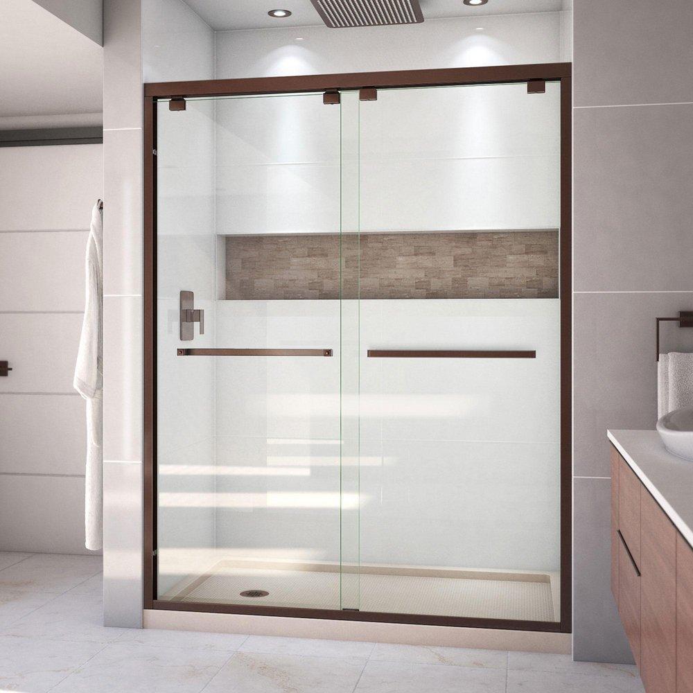 DreamLine Oil Rubbed Bronze/Biscuit 78-3/4 x 60 in. Semi-Framed Sliding Shower Door with Base Kit 