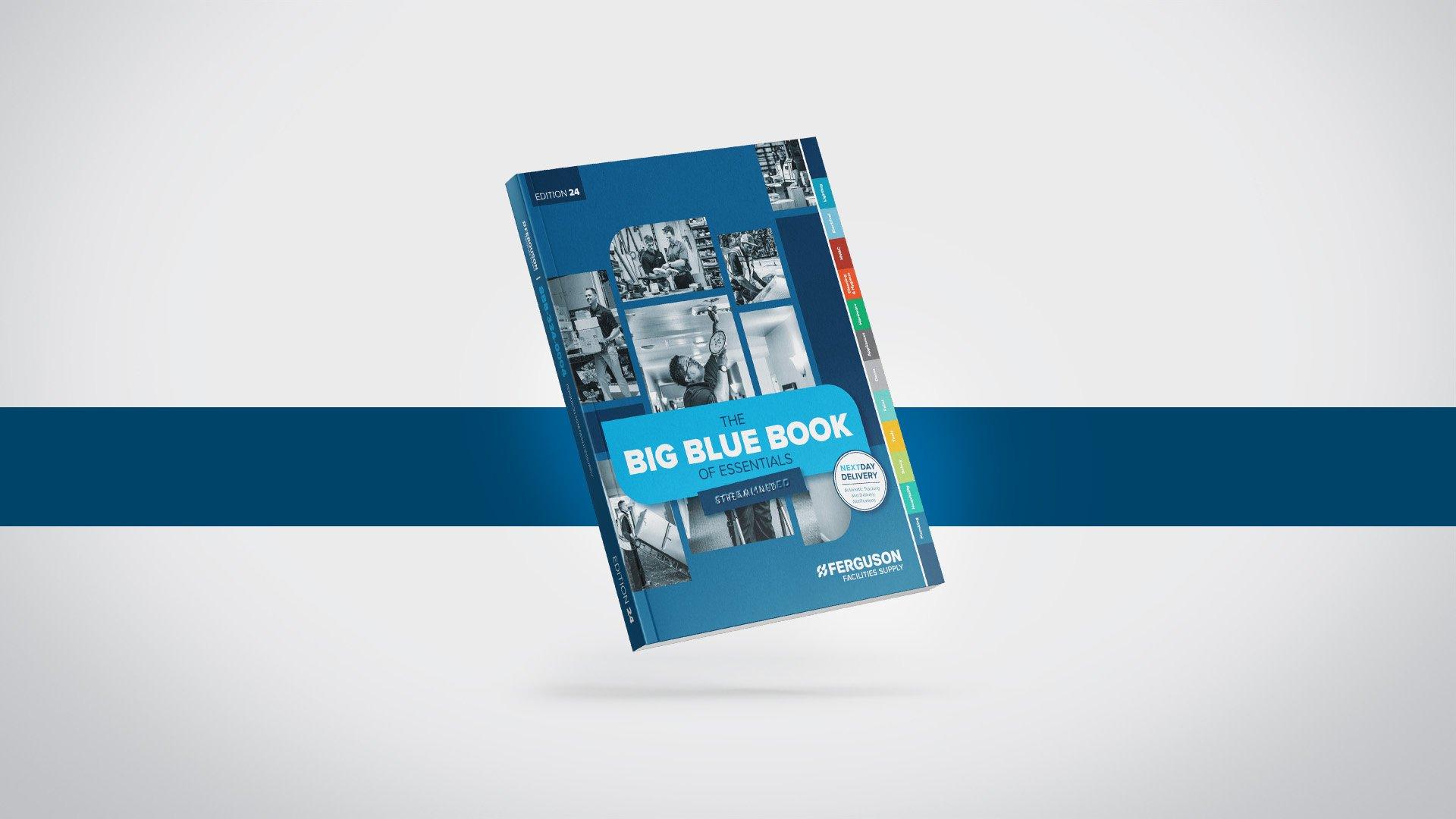 Big Blue Book against gray background.