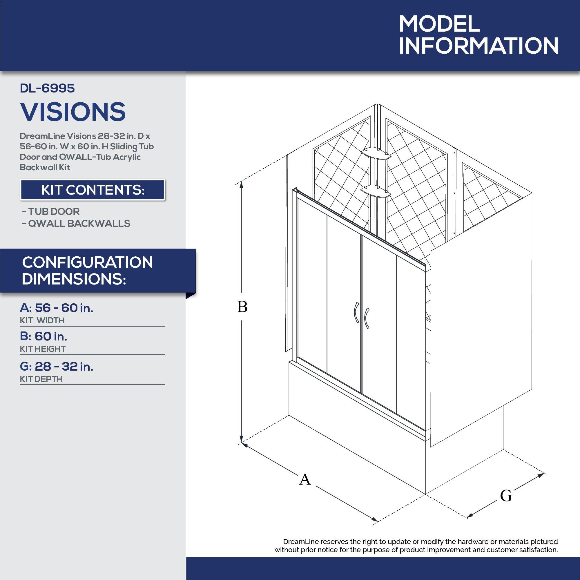 DreamLine Chrome/White 60 in. Tub & Shower Door 