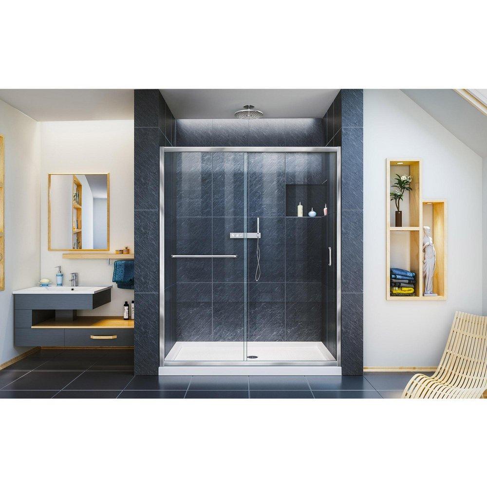 DreamLine Chrome 54 in. Semi-Frameless Sliding Shower Door with Clear Glass 
