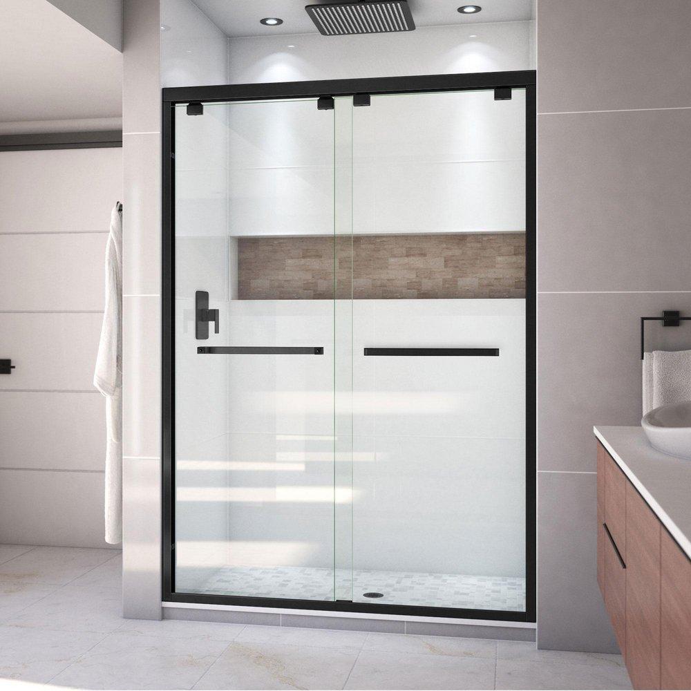 DreamLine Satin Black 76 x 54 in. Semi-Framed Sliding Shower Door 