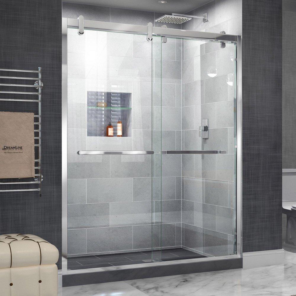 DreamLine Polished Stainless Steel 77-3/8 x 60 in. Semi-Framed Sliding Shower Door 