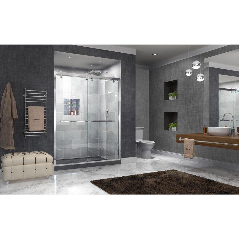 DreamLine Polished Stainless Steel 77-3/8 x 60 in. Semi-Framed Sliding Shower Door 